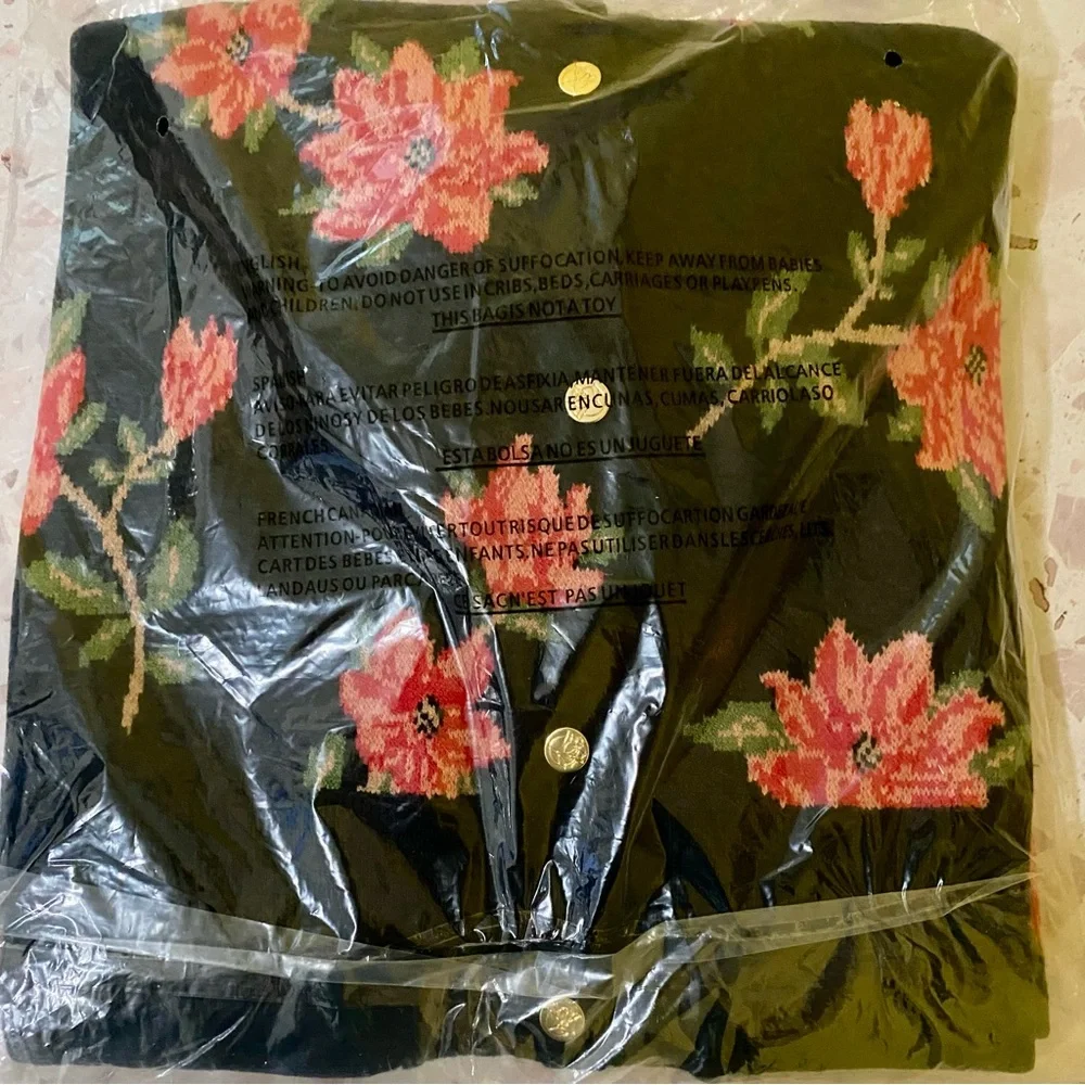 Draper James New Size 1X Long Sleeve Cardigan Black Red Floral Southern Inspired